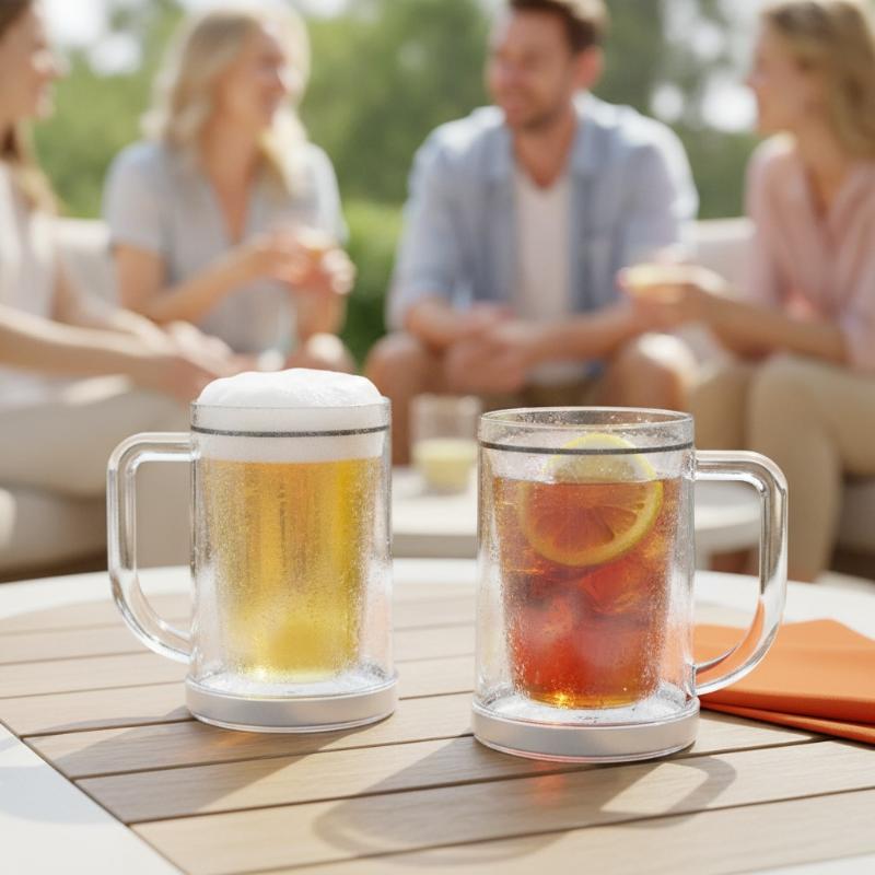 Beer Mug Handled - 이중벽 냉동 냉각 맥주잔, 편안한 손잡이,