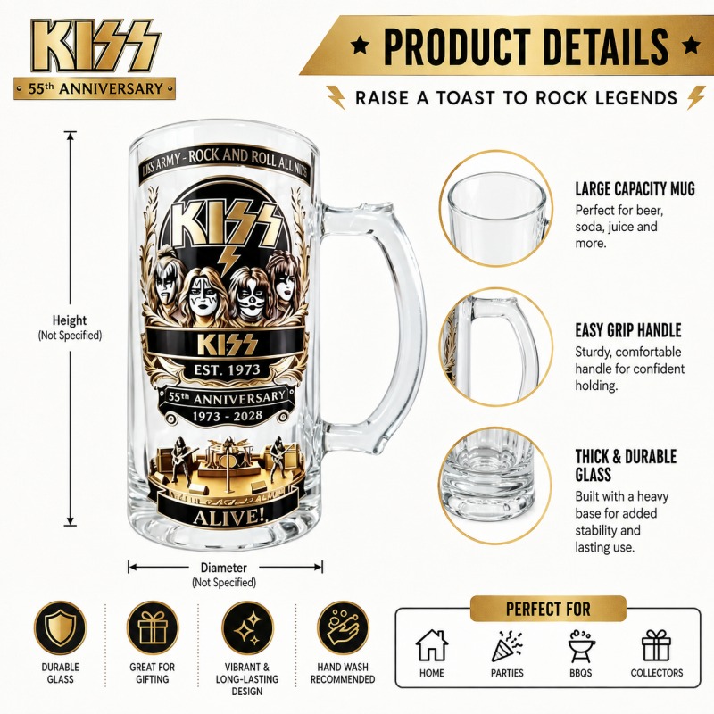 Beer Mug Handled - 55주년 기념 KISS 록 밴드 맥주잔