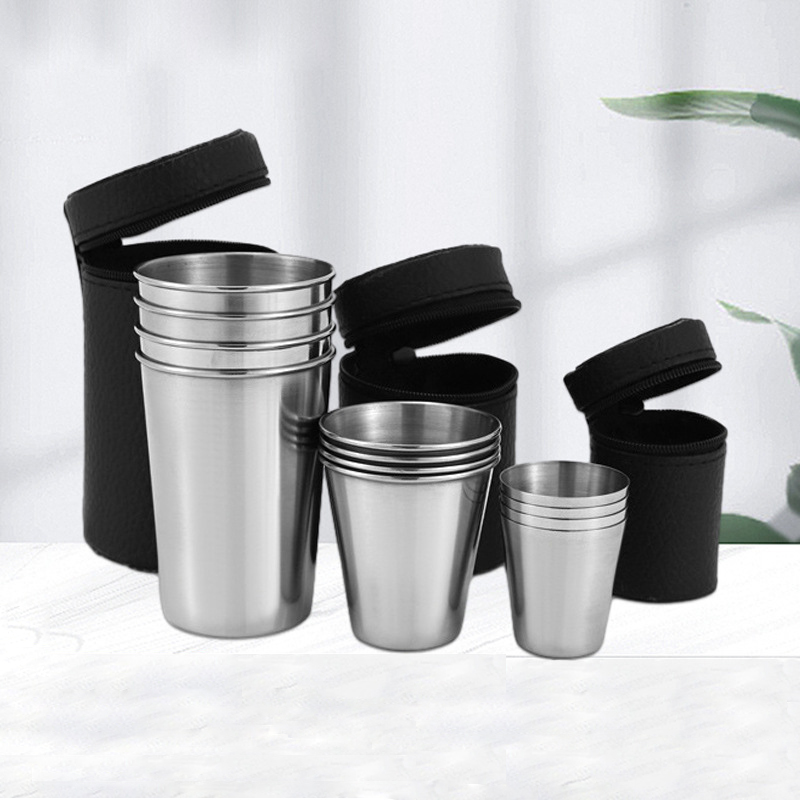 Whisky Beer And Wine - 4개입 야외용 실용적인 여행용 스테인리스 컵