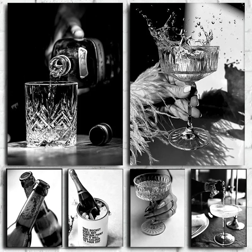 Whisky Beer And Wine - 블랙 앤 화이트 바 샴페인 맥주