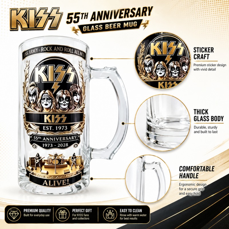 55주년 기념 KISS 록 밴드 맥주잔 방수 스티커 투 - Beer Mug Handled 리뷰 및 가격